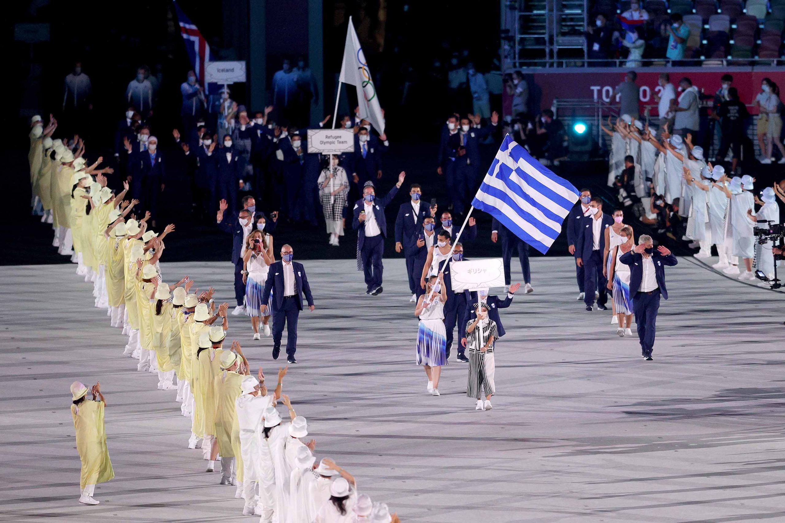 The parade of athletes is underway at the Tokyo 2020 Opening Ceremony